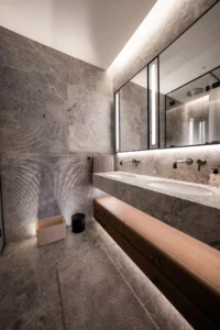 1) Wall-mounted fixtures for a lighter “floating” look