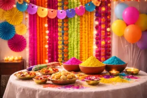 Holi: bright pink, yellow, turquoise